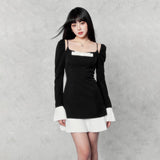 Camellia Bow Trumpet Sleeve Dress