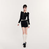 갤럭시 다이아몬드 블랙 글리터 스포츠 스웨트셔츠 스커트 수트