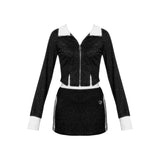 갤럭시 다이아몬드 블랙 글리터 스포츠 스웨트셔츠 스커트 수트