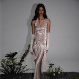 솔리드 컬러 피쉬본 스커트 드레스