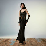 솔리드 컬러 피쉬본 스커트 드레스