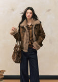 Retro coat brown slim fur splicing coat