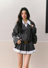 그레이 패치워크 페이크 투피스 드레스