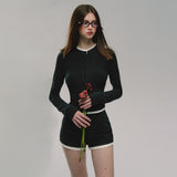 하이웨이스트 니트 탑 & 반바지 세트