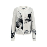 버터플라이 자카드 더블 지퍼 카디건