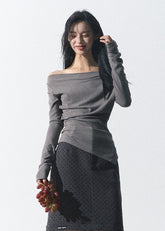 Gray One-Shoulder Knit Two-Piece Set