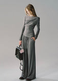 Gray One-Shoulder Knit Two-Piece Set