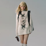 레트로 리본 자수 메시 스웨트셔츠