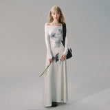 잉크 스머지 원숄더 니트 드레스