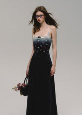 벨벳 프린트 슬림 슬립 드레스