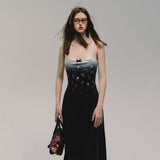 벨벳 프린트 슬림 슬립 드레스