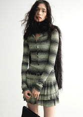 Fruit Green Ruffle Knit Layered Dress