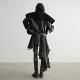 모피 칼라가 달린 젠더리스 랩 PU 가죽 재킷