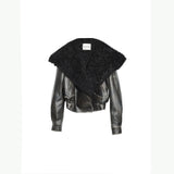 모피 칼라가 달린 젠더리스 랩 PU 가죽 재킷