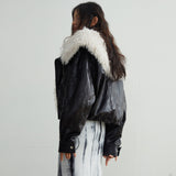 시베리아 스타일 인조 가죽 모피 칼라 재킷
