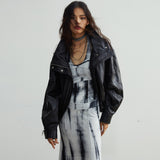 시베리아 스타일 인조 가죽 모피 칼라 재킷