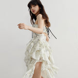 탈부착 가능한 스트랩이 달린 로맨틱 아트 프린트 드레스