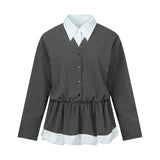 グレーのパッチワークフェイクツーピースドレス