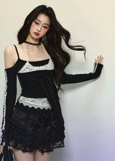 Lace Halter Long Sleeve Top