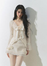 Ancient fragrant French V-neck lace cardigan