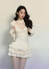 레이스 니트 V넥 슬림 스웨터