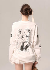 루즈핏 만화 프린트 긴팔 티셔츠