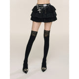 블랙 레이스 A라인 케이크 미니 스커트