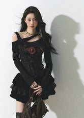 슬리밍 오프숄더 니트 탑