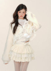 한국 레이스 플러시 숏 재킷