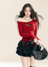 Asymmetrical Lace Trim Knit Top