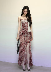 로즈 가든 원숄더 플레드 드레스