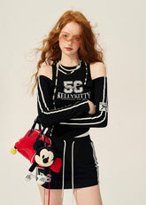 긴팔 오프숄더 스키니 탑과 스커트