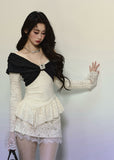 V-Neck Lace Trim Long Sleeve Knit Top