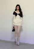 V-Neck Lace Trim Long Sleeve Knit Top
