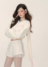 Korean Plush Suit with Lace Shorts