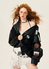 Loose Fit Moto-Style Faux Leather Jacket