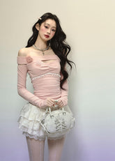 세련된 레이스 원슬리브 피티드 탑