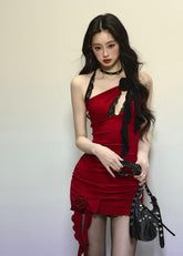 Rose Lace Halter Slim Dress