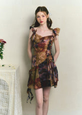 Butterfly Sleeve Tie-Dye Irregular Dress
