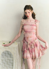 Pleated Cake Skirt Suspender Set