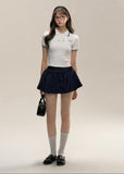 Navy Blue Pleated A-line Skirt