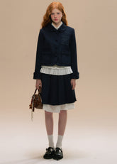 Navy College Double-Waist Pleated Skirt Set
