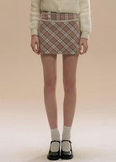 Spring Letter Pink Plaid Wool Skirt