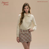 Spring Letter Pink Plaid Wool Skirt