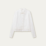 로맨틱 밑단 레이스 스몰 셔츠 여성용 루즈 디자인 셔츠 화이트/라이트 핑크