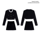 블랙 벨벳 프렌치 투피스 스커트 세트