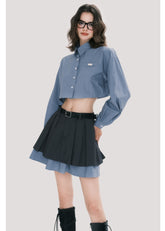 대학 스타일 컬러블록 스커트 슈트