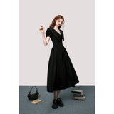 프렌치 V넥 퍼프 슬리브 드레스