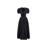 프렌치 V넥 퍼프 슬리브 드레스