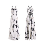 잉크 프린트 홀터 백리스 드레스
